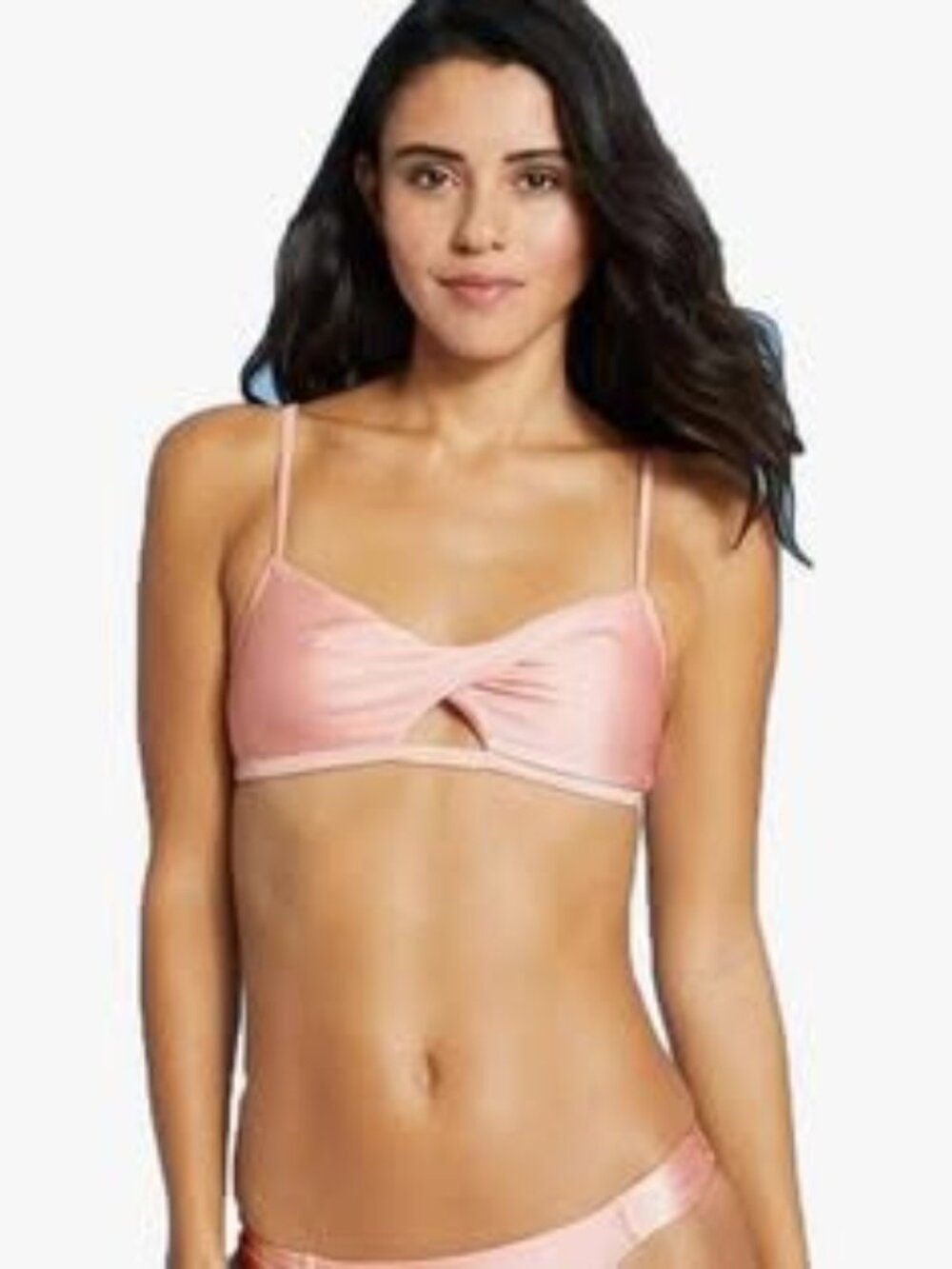 Xhilaration Juniors' Metallic Twist-Front Bralette Bikini Top, Pink, Large 8/10.